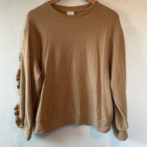 a new day Ruffle‎ Sleeve Pull On Crew Neck Sweater Tan Camel Size M